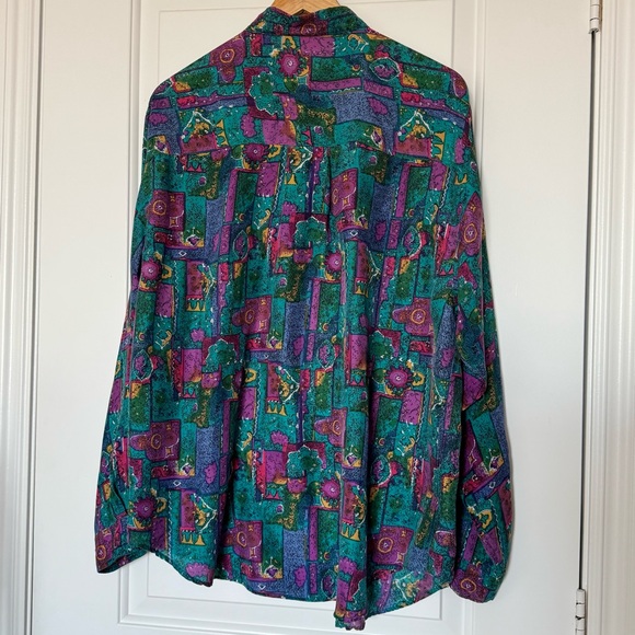 Vintage HER 90s Pattern 100% Silk Button down Shirt, size XL - Picture 5 of 7
